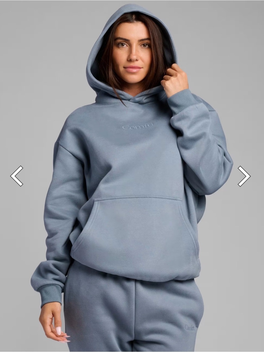 Women’s Dusty Blue Pullover Hoodie with Subtle Logo